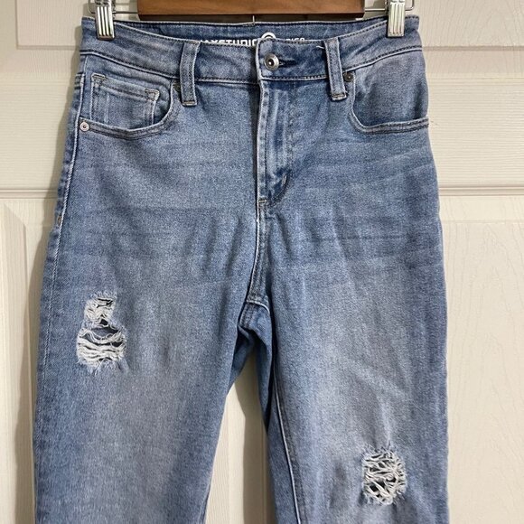 Max Studio Womens Medium Wash High Rise Distressed Cuff Cropped Tapered Jeans 6 - Picture 8 of 10